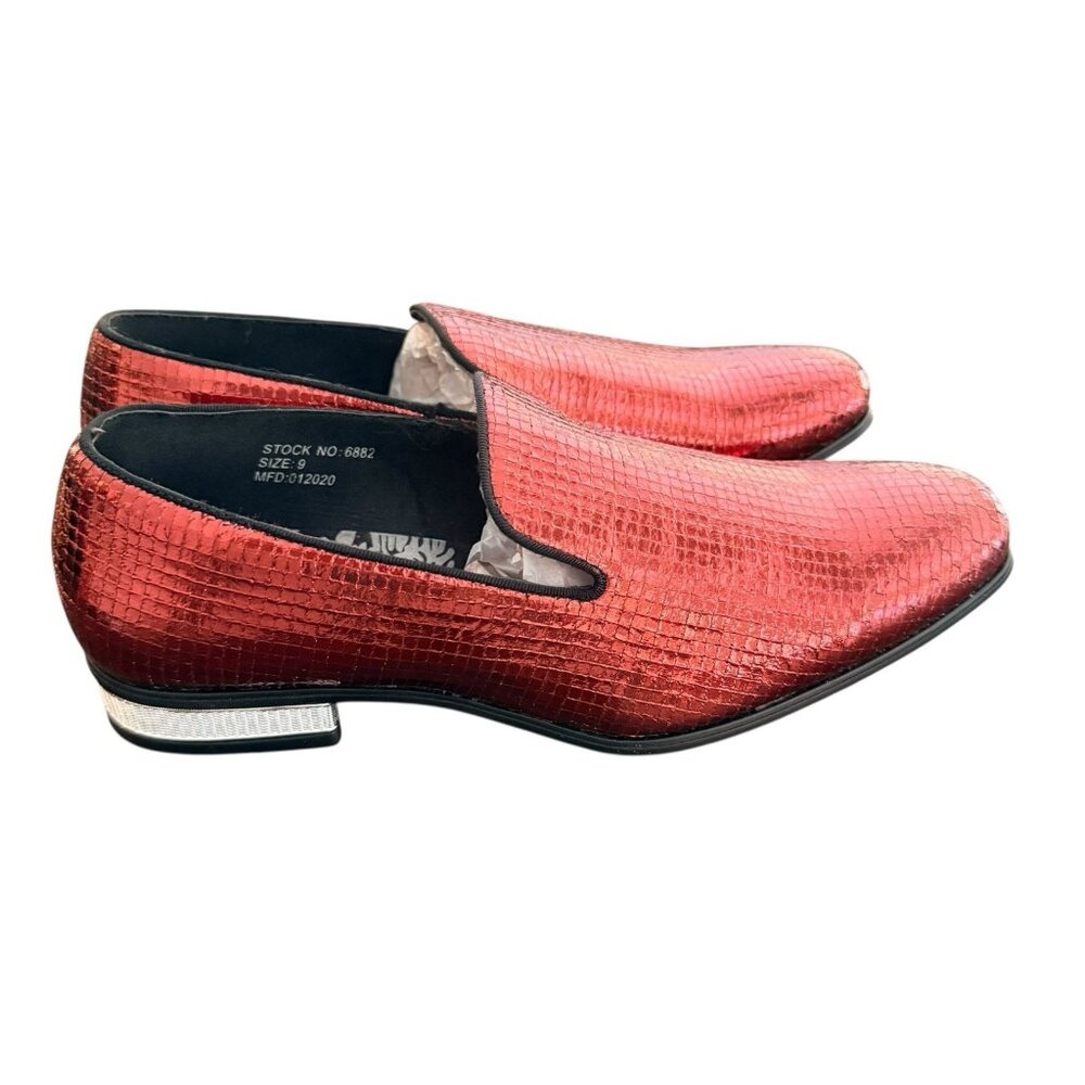 After Midnight Formal Footwear Red Sequin Loafers Slip On Shoes Men Size 9